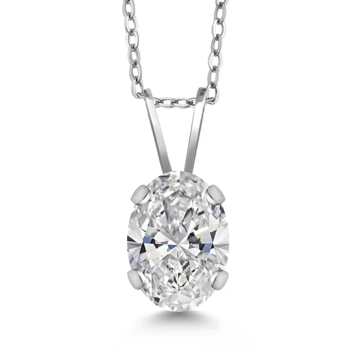 14K White Gold Gemstone Birthstone Pendant Necklace for Women | Oval 7X5MM | With 18 Inch Silver Chain | Fine Jewelry for Her Mom Wife