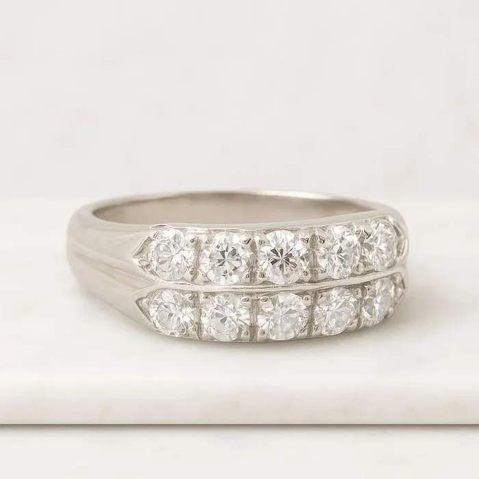 14K White Gold Half Eternity Lab Grown Round Cut Diamond Ring