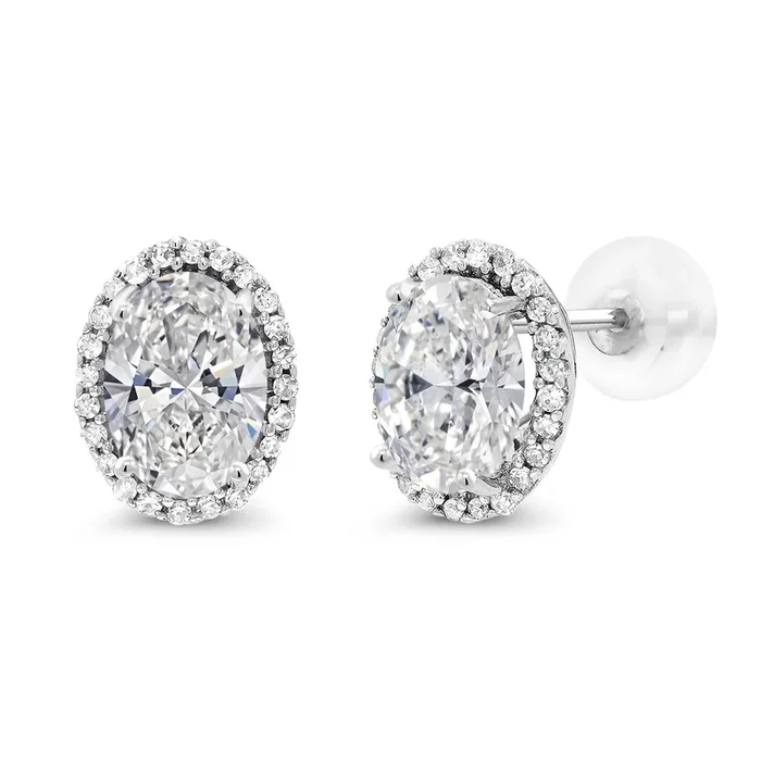 14K White Gold IGI Certified lab Grown Diamond Halo Stud Earrings For Women | 2.5 Cttw | Oval Cut Diamonds 2 Ct | E-F Color | VS1-VS2 Clarity