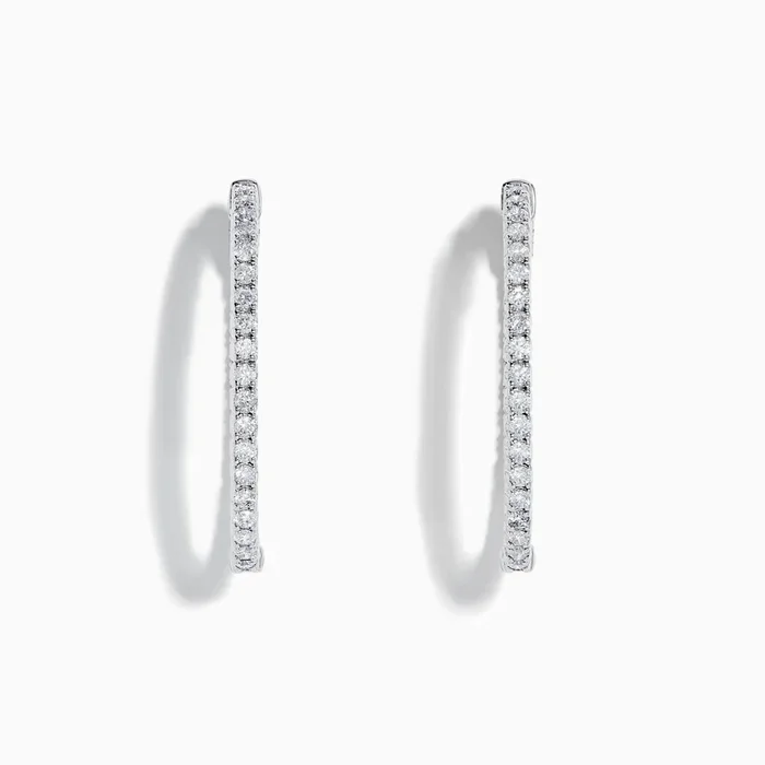14K White Gold Inside Out Diamond Oval Earrings, 2.00 TCW