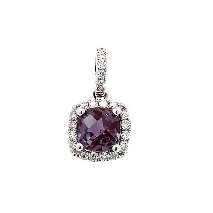 14K White Gold Lab Grown Alexandrite Halo Pendant