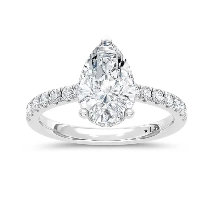 14K White Gold Lab Grown Diamond 2 3/8 Ct.Tw. Pear Hidden Halo Engagement Ring (IGI Certified Center 2ct)