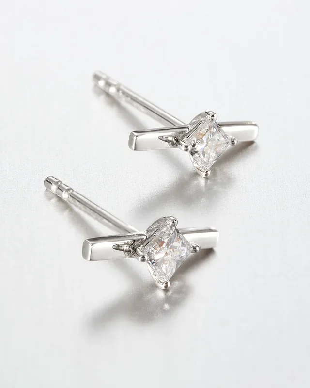 14K White Gold Lab Grown Diamond Bar Stud Earrings