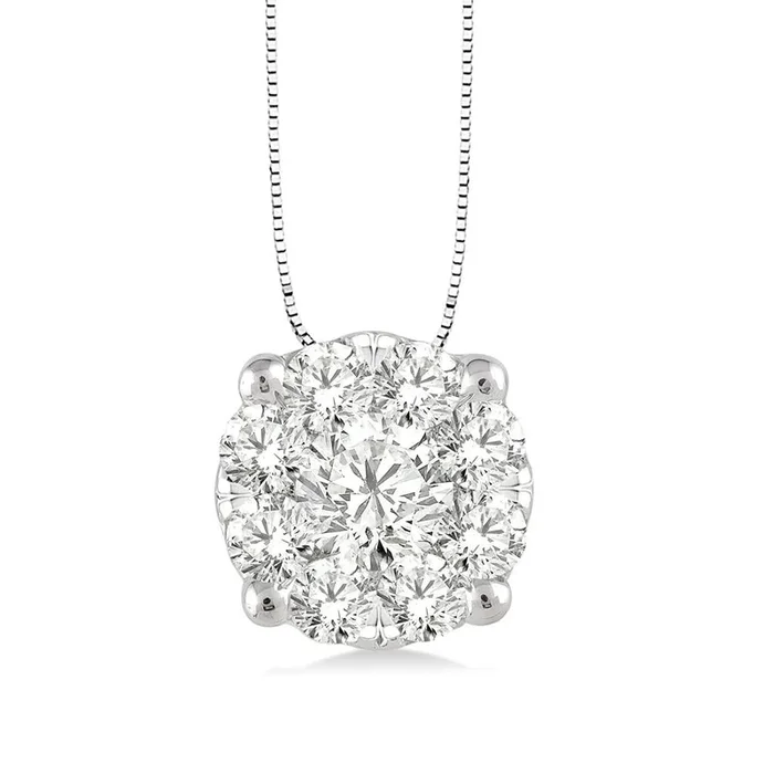 14K White Gold ‘Lovebright’ Diamond Cluster Pendant Necklace