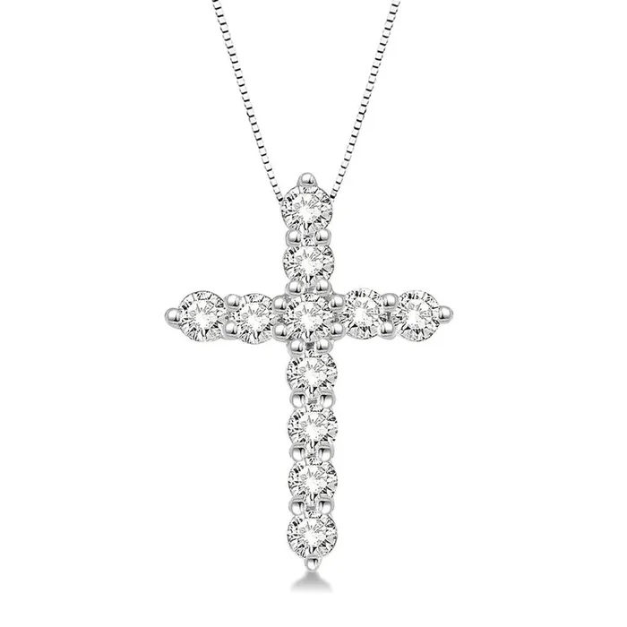 14K White Gold Natural Diamonds Cross Pendant