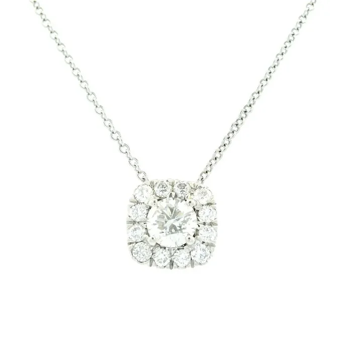14K White Gold Natural Diamonds Cushion Halo Pendant
