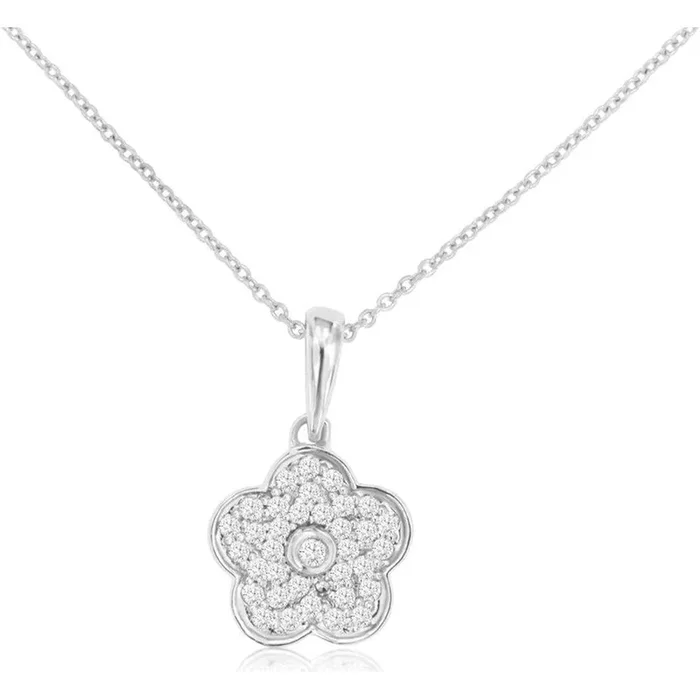 14K White Gold Natural Diamonds Flower Pendant