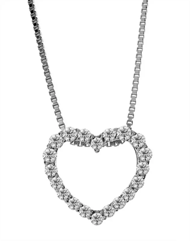 14K White Gold Natural Diamonds Heart Pendant Necklace