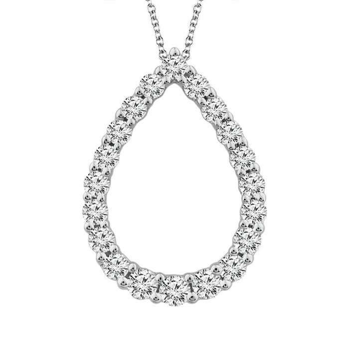 14K White Gold Natural Diamonds Pear Pendant Necklace