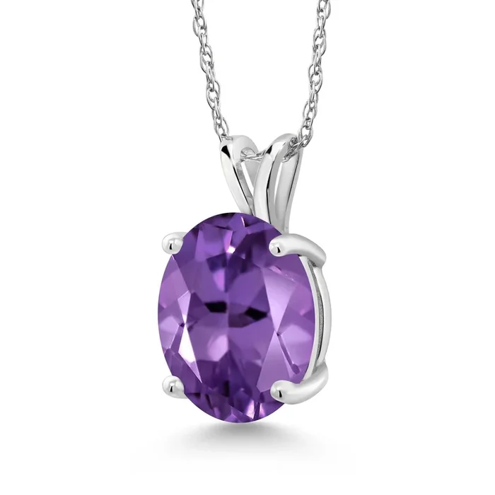 14K White Gold Oval Gemstone Birthstone Pendant Necklace | Oval 11X9MM | White Gold Necklace For Women | With 18 Inch Chain