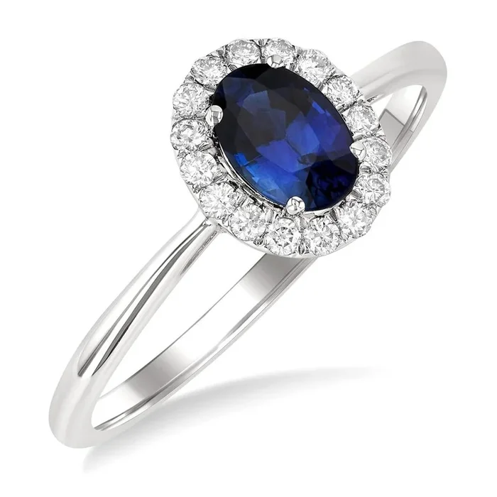 14K White Gold Oval Sapphire Halo Ring