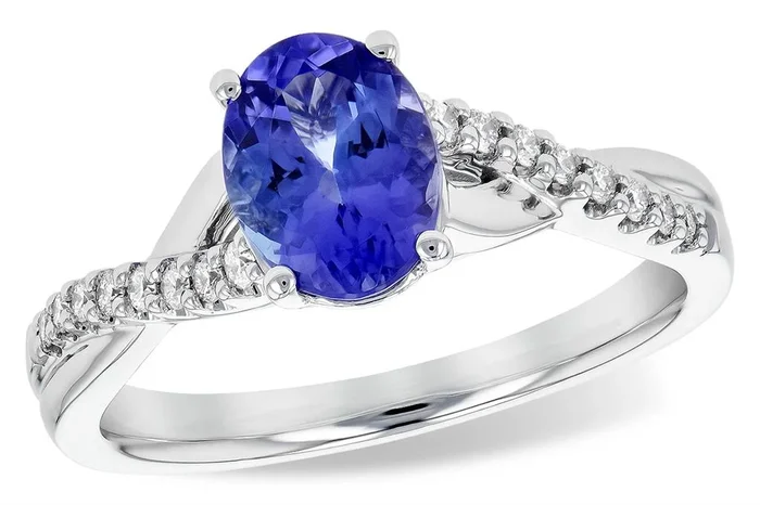 14K White Gold Oval Tanzanite Bypass Ring