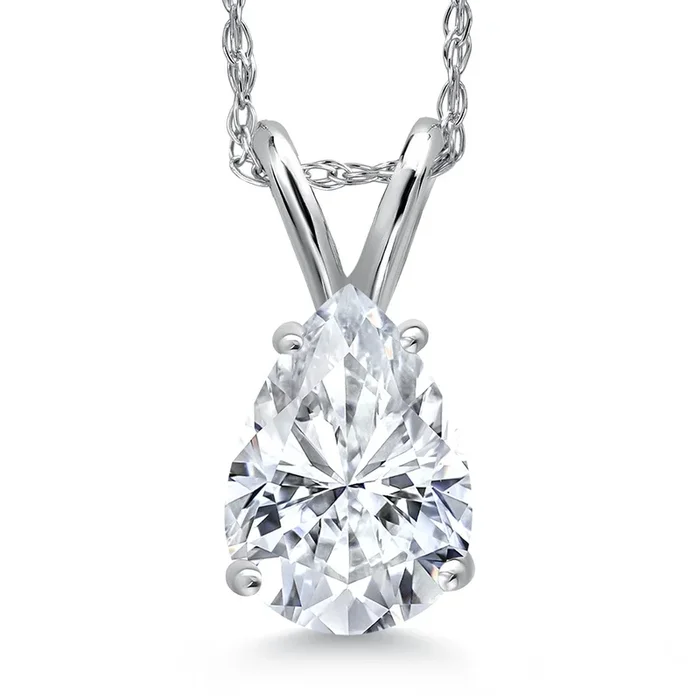 14K White Gold Pear Shape 8X6MM Gemstone Birthstone Teardrop Pendant Necklace For Women With 18 Inch Chain