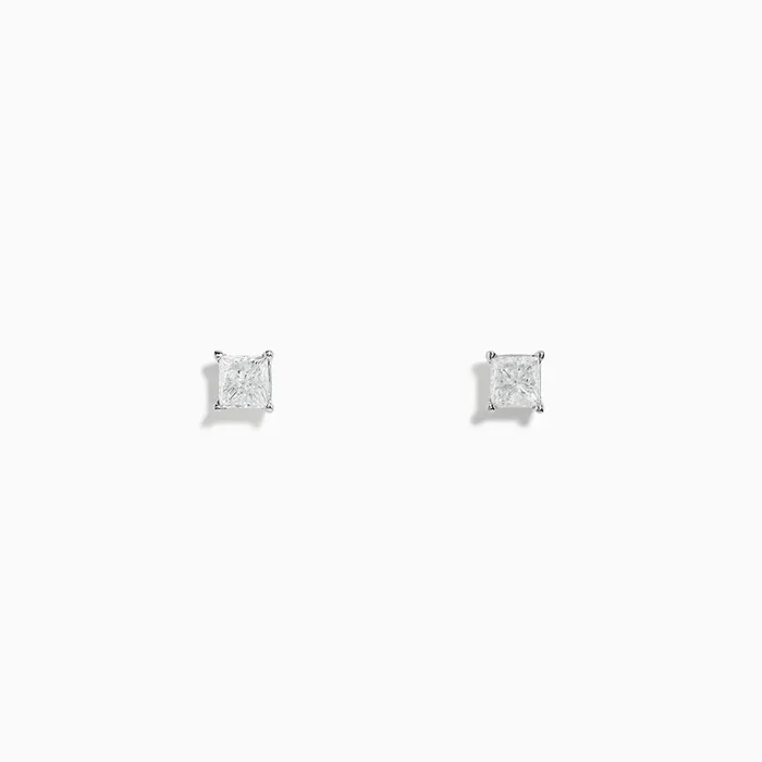14K White Gold Princess Cut Diamond Solitaire Stud Earrings, 0.49 TCW