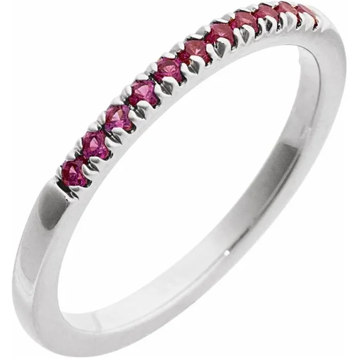 14K White Gold Round Created Rubies Band Ring