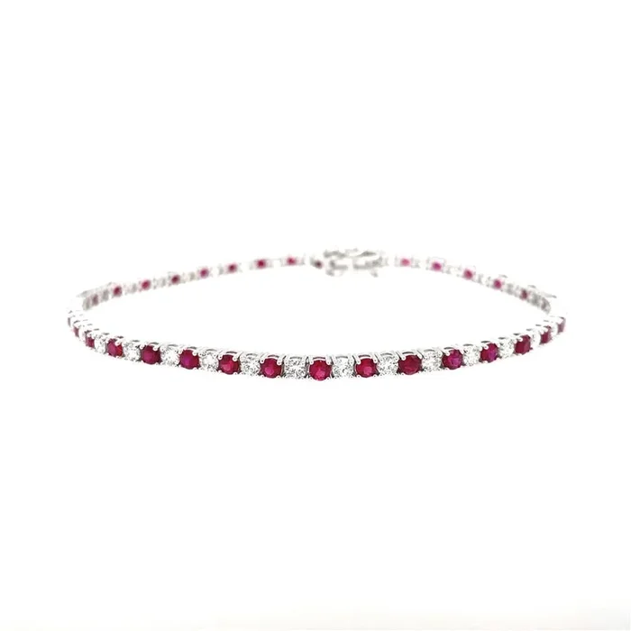 14K White Gold Ruby And Diamond Tennis Bracelet