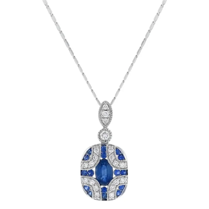 14K White Gold Sapphires Contemporary Pendant