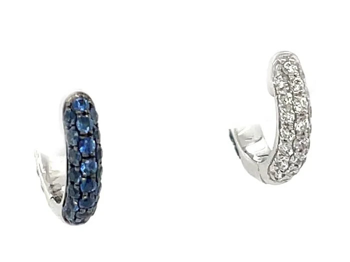 14K White Gold Sapphires Reversible Huggie Earrings
