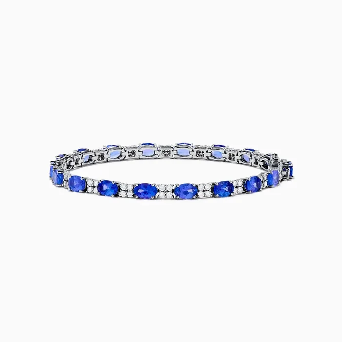 14K White Gold Tanzanite and Diamond Tennis Bracelet