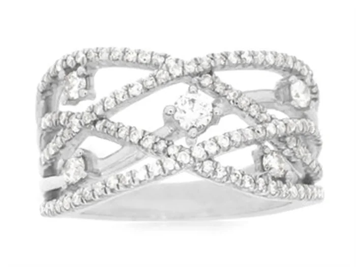 14K White Gold Twisted Natural Diamonds Ring