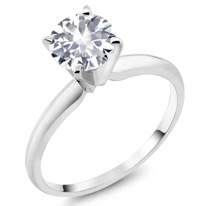 14K White Gold White Created Sapphire Solitaire Engagement 4-Prong Ring For Women | 1.00 Cttw | Round 6MM | Gemstone September Birthstone