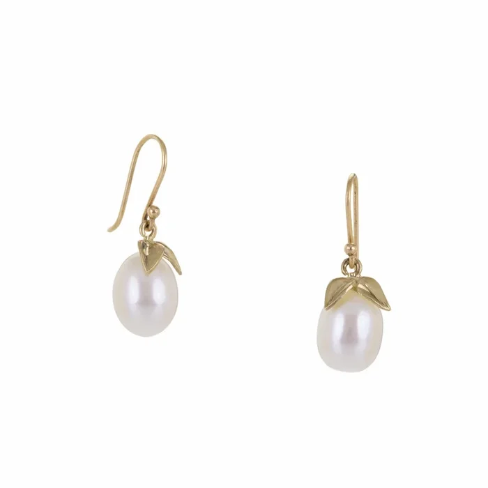 14k White Pearl Pear Drop Earrings