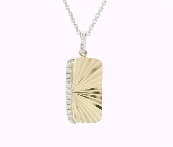14K Yellow And White Gold Natural Diamonds Fluted Bar Pendant