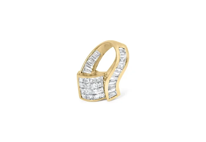 14k Yellow Gold 2.0 Cttw Princess and Baguette-cut Diamond Art Deco Inspired Pendant Necklace (G-H Color, VS1-VS2 Clarity) – 18 Inch
