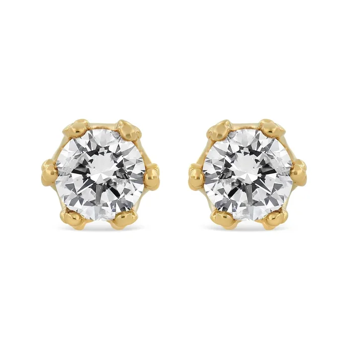 14K Yellow Gold 2.0 Cttw Round Diamond Crown Stud Earrings (I-J Color, I1-I2 Clarity)
