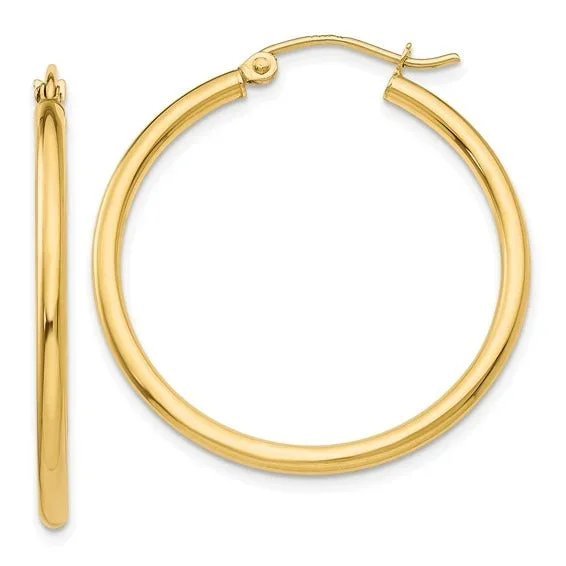 14K Yellow Gold 2x30mm Lightweight Hoop Earrings