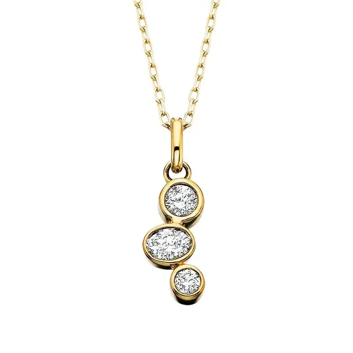 14K Yellow Gold 3 Stone Bezel Set Diamond Necklace