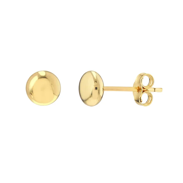 14K Yellow Gold 5.5Mm Flat Round Pebble Stud Earrings