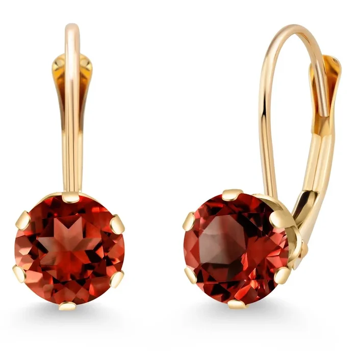 14K Yellow Gold 6MM Round Gemstone Birthstone Leverback Dangle Earrings | Gold Earrings For Women