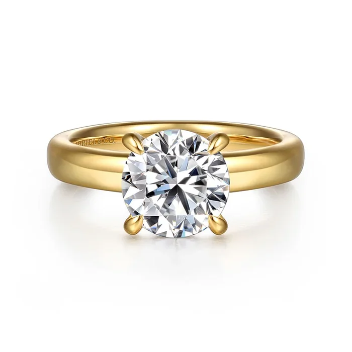 14K Yellow Gold ‘Neema’ Wide Band Round Natural Diamonds Engagement Ring