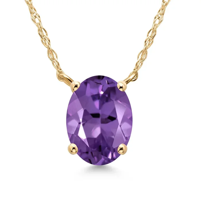 14K Yellow Gold 8X6MM Oval Gemstone Birthstone Pendant Necklace | Gold Necklace for Women | With 18 Inch Gold Chain