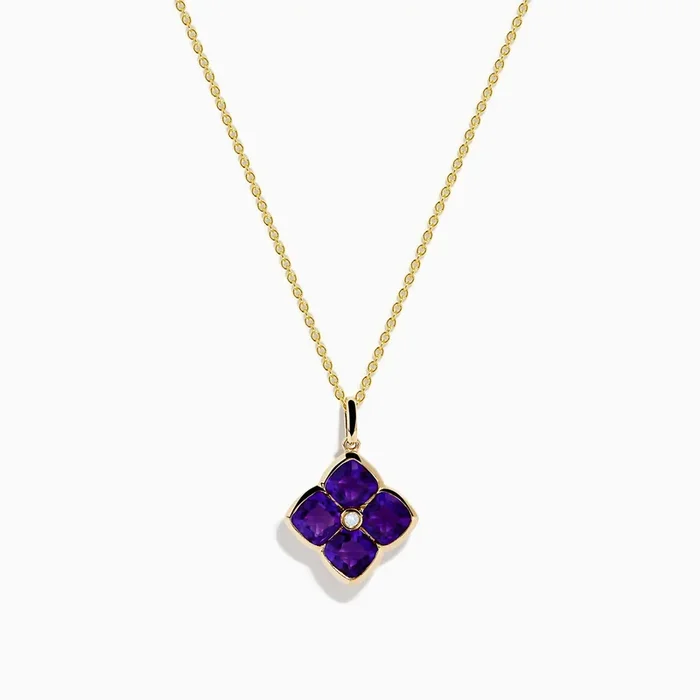 14K Yellow Gold Amethyst and Diamond Pendant