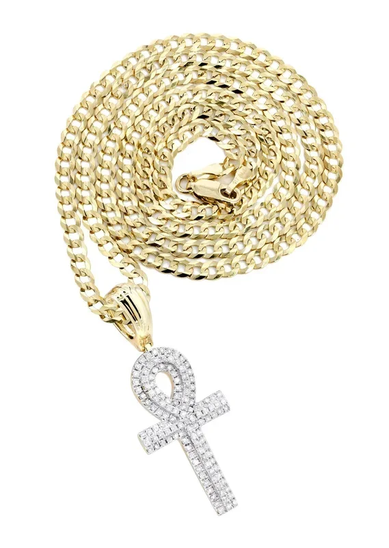 14K Yellow Gold Ankh Diamond Necklace | 0.66 Carats