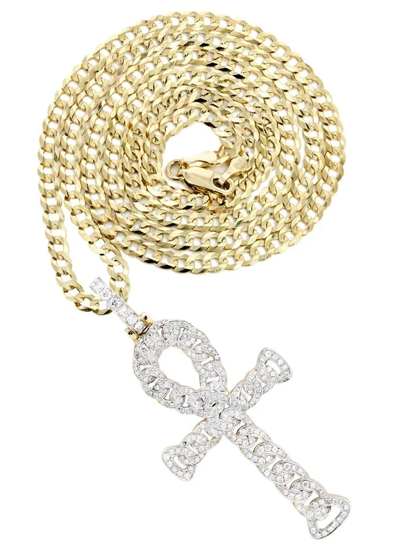 14K Yellow Gold Ankh Diamond Necklace | 1.88 Carats