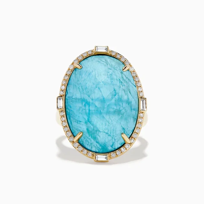 14K Yellow Gold Apatite and Diamond Ring