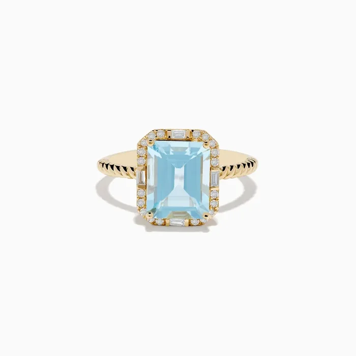 14K Yellow Gold Aquamarine and Diamond Ring