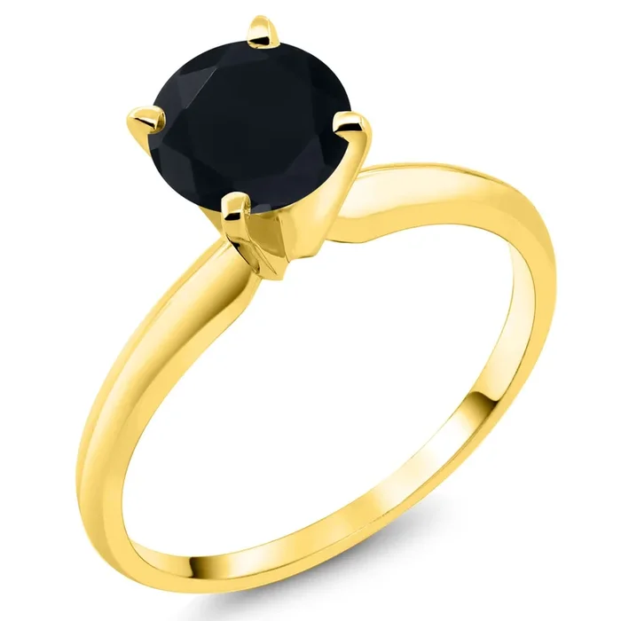 14K Yellow Gold Black Onyx Solitaire Engagement 4-Prong Ring For Women | 0.80 Cttw | Round 6MM | Gemstone December Birthstone