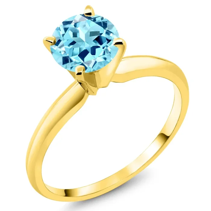 14K Yellow Gold Blue Apatite Solitaire Engagement 4-Prong Ring For Women | 0.82 Cttw | Round 6MM | Gemstone Birthstone