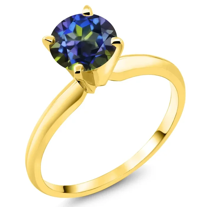 14K Yellow Gold Blue Mystic Topaz Solitaire Engagement 4-Prong Ring For Women | 1.00 Cttw | Round 6MM | Gemstone Birthstone