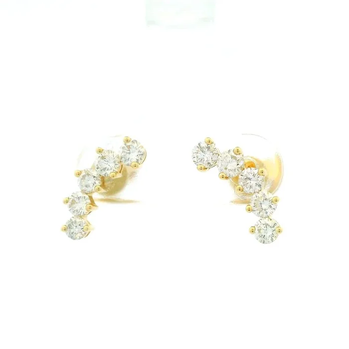 14K Yellow Gold Climber Natural Diamonds Earrings