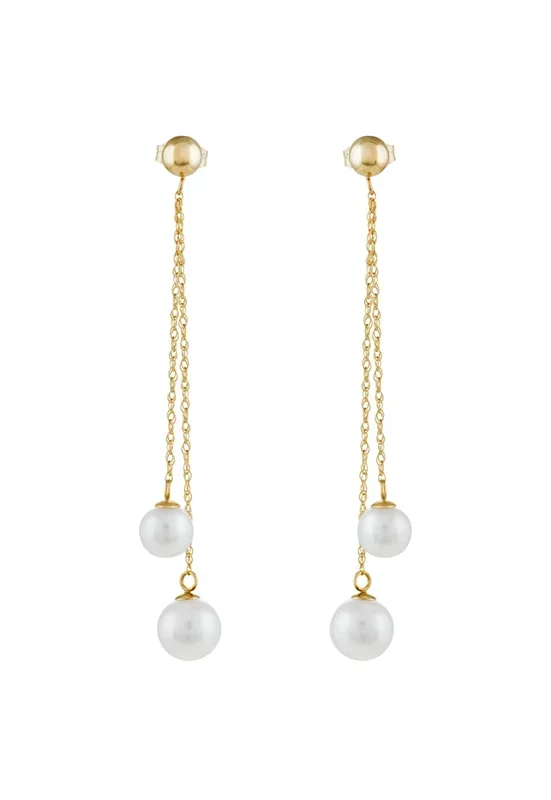 14K Yellow Gold Cultured Fresh Water Pearl Linear Drop Earrings