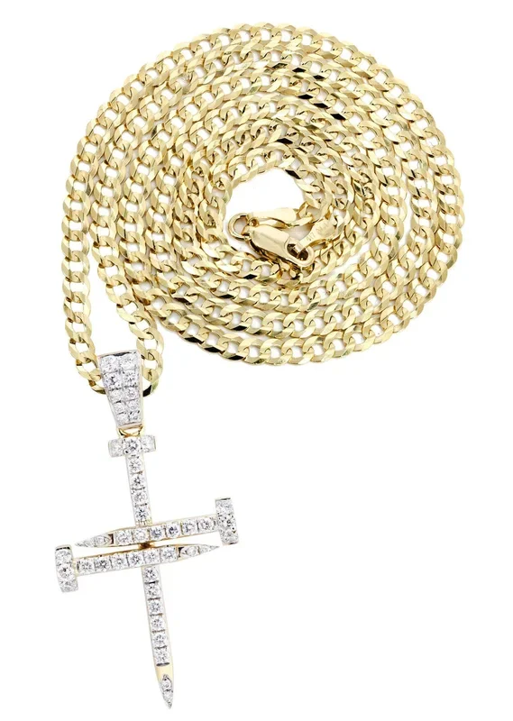 14K Yellow Gold Diamond Cross Necklace | 0.59 Carats