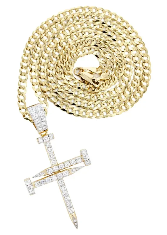 14K Yellow Gold Diamond Cross Necklace | 1.86 Carats