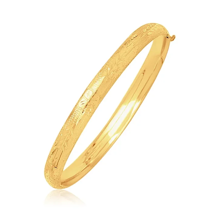 14k Yellow Gold Dome Motif Children’s Bangle with Diamond Cuts