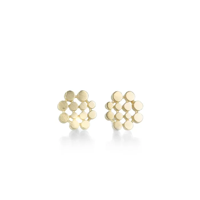 14k Yellow Gold Dotted Stud Earrings