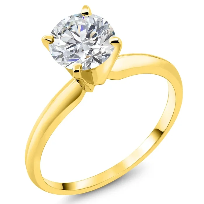 14K Yellow Gold E-F Lab Grown Diamond Solitaire Engagement 4-Prong Ring For Women | 0.74 Cttw | Round 6MM | Gemstone Birthstone